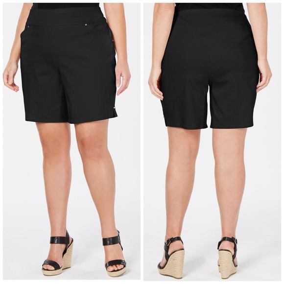 INC International Concepts Pants - 24W INC Black Stretch Bermuda Shorts Plus Size